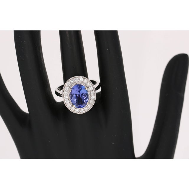Early 21st Century 4.27 Carat Oval Cut Tanzanite Diamond White Gold Ring Size 7.5 For Sale - Image 5 of 7