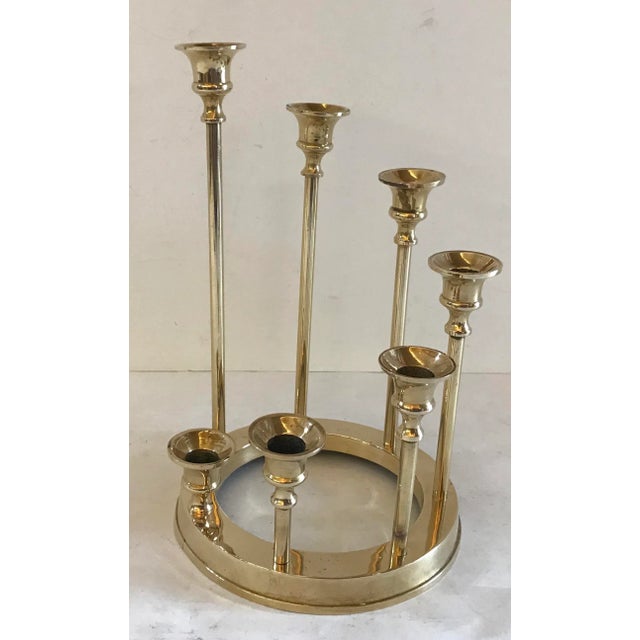 Metal Vintage Brass Menorah Candle Holder For Sale - Image 7 of 7