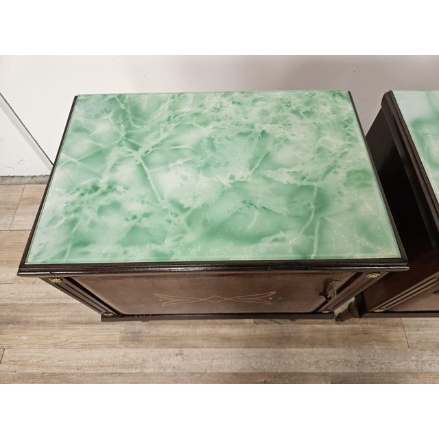 Metal Vintage Oak Bedside Tables with Glass Tops, 1960, Set of 2 For Sale - Image 7 of 18