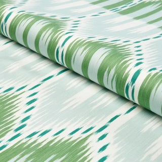SAMPLE - Schumacher Bukhara Ikat Fabric In Mineral And Leaf For Sale