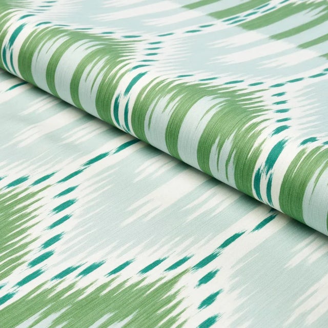 SAMPLE - Schumacher Bukhara Ikat Fabric In Mineral And Leaf For Sale