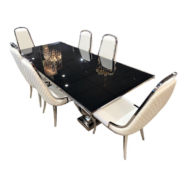 Coaster Glass Top Dining Table With Six Tufted Chairs For Sale