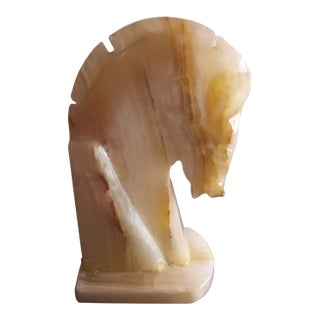 1980s Handcarved Solid Onyx Horse Head Single Bookend For Sale