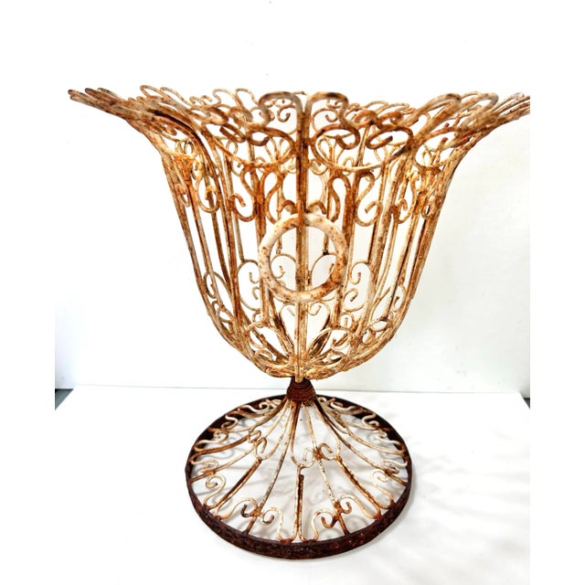 Vintage Scrolled Wrought Iron Tulip Planter Basket For Sale - Image 4 of 8