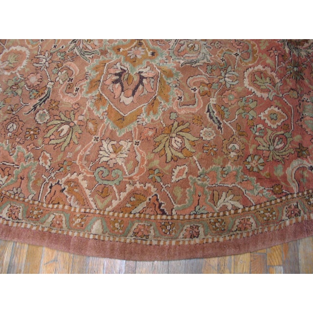 English 1880s Salmon Floral Antique English Round Axminster Rug 15'6" X 17' Handknotted Wool Carpet For Sale - Image 3 of 6