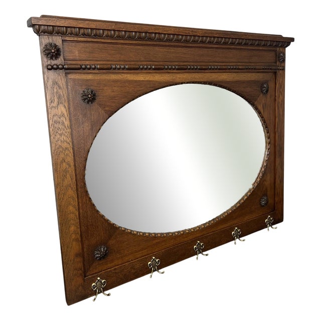 Vintage French Style Carved Oak Wall Mirror For Sale