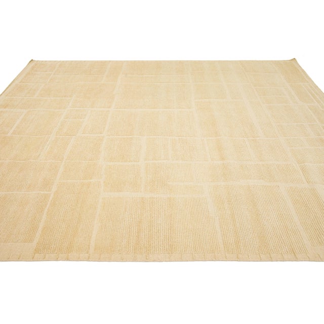 Handmade Modern Moroccan-Style Wool Rug in Beige -Tan Color by Apadana For Sale In New York - Image 6 of 9