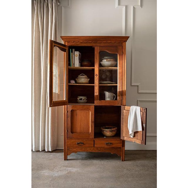 Antique 20th Century American Oak Kitchen Cupboard & Glass Display Hutch For Sale - Image 4 of 18