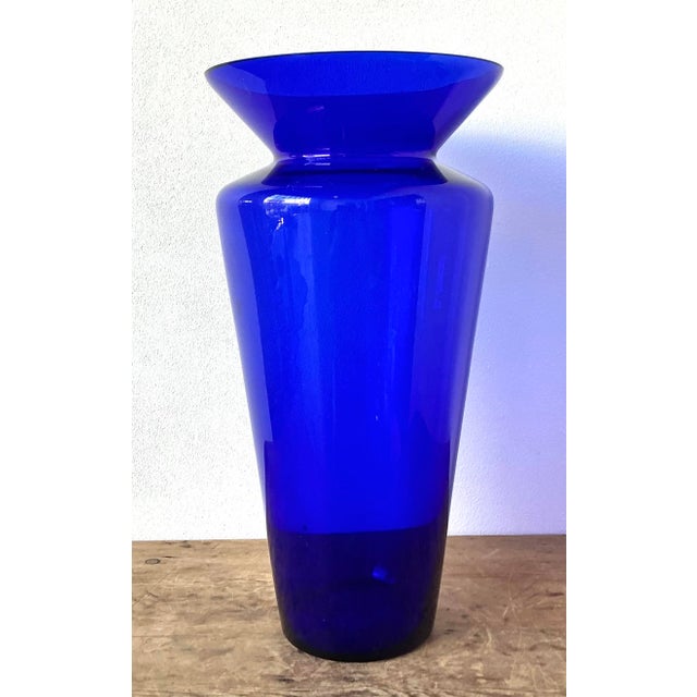 Vintage Boho Monumental Cobalt Glass Vase For Sale In West Palm - Image 6 of 7