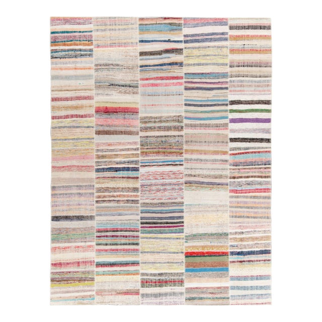 Handwoven Modern Patchwork Kilim Rug in Multicolor Striation, by Rug & Kilim For Sale