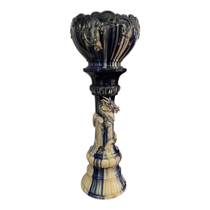 Vintage Blue and White Majolica Urn on Dragon Stand