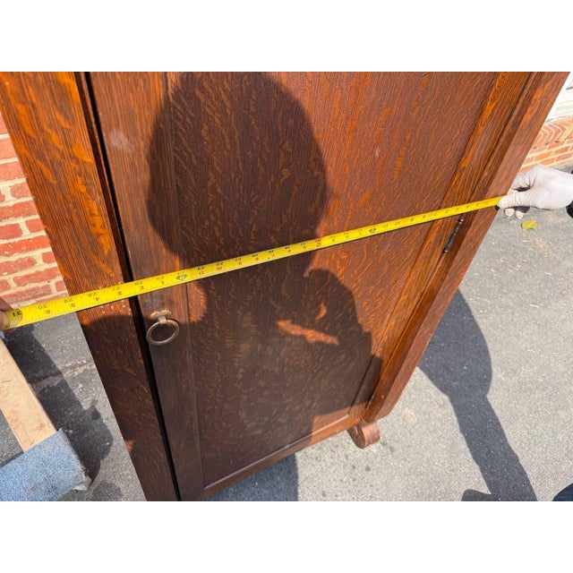 Antique Victorian Oak Wardrobe Cabinet For Sale - Image 12 of 15