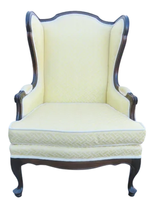 Early 20th Century French Upholstered Mahogany Wing Chair