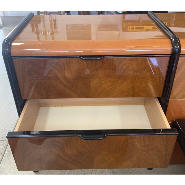Vintage 1980s Deco Revival Alf Italia Mahogany Burl Wood & Black Lacquer 4-Piece Bedroom Set - Eastern King For Sale - Image 9 of 17