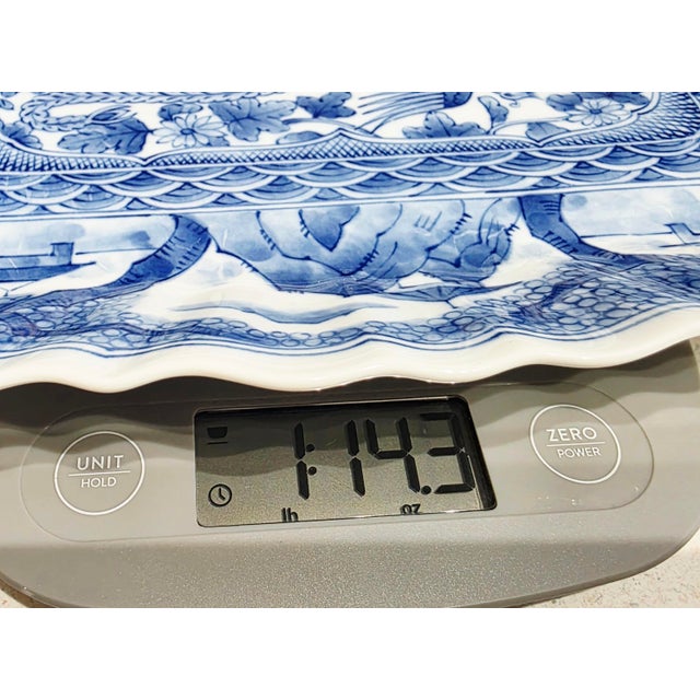 Asian Vintage "Asian Phoenix" Andrea Sadek Blue/White Chinouserie Imari Porcelain Serving Plate For Sale - Image 3 of 3