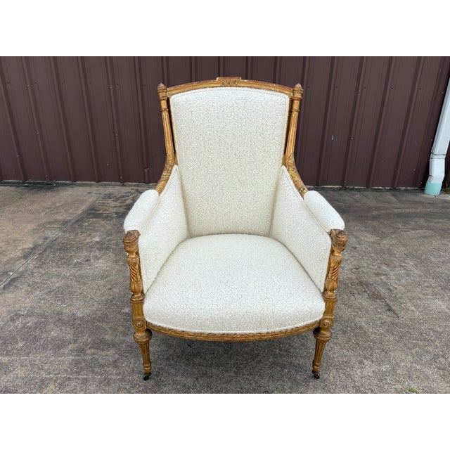 French 19th Century French Louis XVI Style Giltwood Bergere For Sale - Image 3 of 18