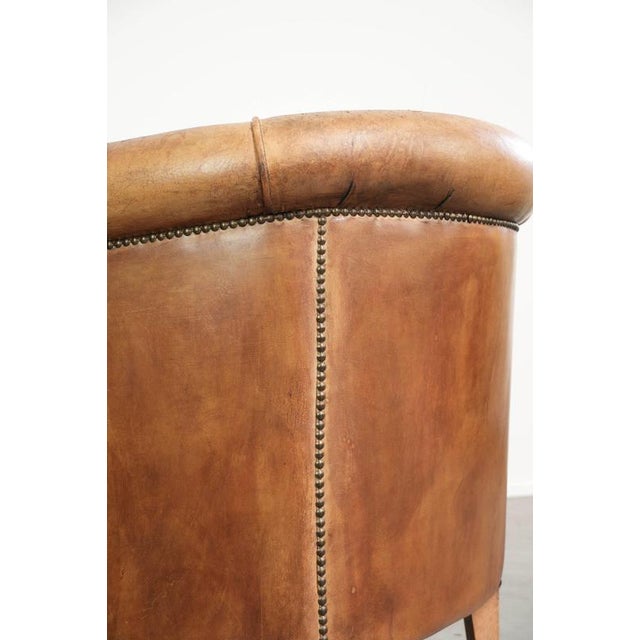 Sheepskin Club Armchair in Light Cognac with Decorative Nails For Sale - Image 12 of 13