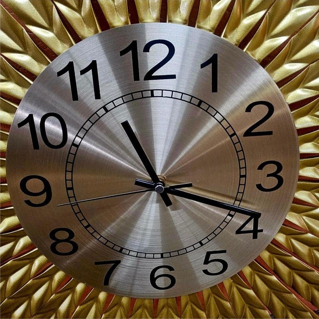 Metal Mid Century Sunburst Clock For Sale - Image 7 of 13