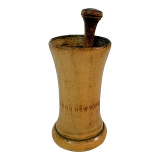 19th Century Jabez Burns & Sons New York Wood Coffee Mortar and Pestle For Sale