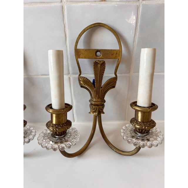 Metal Antique Louis XIV Style Brass Bronze Two-Arm Wall Sconces Pair of Two For Sale - Image 7 of 15