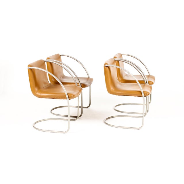 Vintage Mid Century Tubular Chrome Italian Lens Armchairs Attributed to Giovanni Offredi for Saporiti — Set of Four For Sale - Image 4 of 13