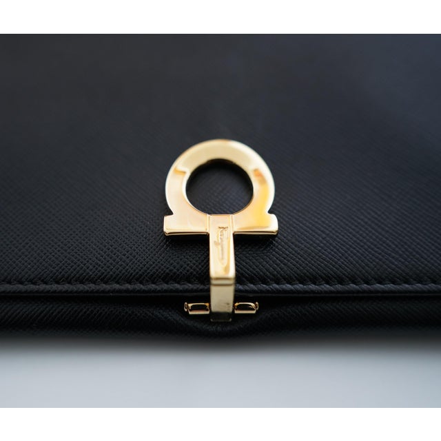 2010s Salvatore Ferragamo Gancini Icona Black Leather Continental Wallet For Sale - Image 5 of 10