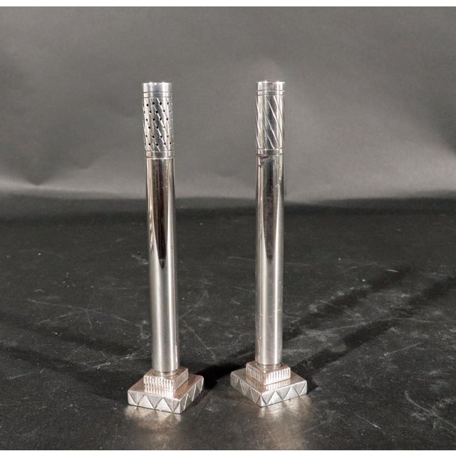Mid 20th Century Pair of Georg Jensen Sterling Silver "Skyscraper" Salt & Pepper Shakers by Jorgen Jensen For Sale - Image 5 of 14