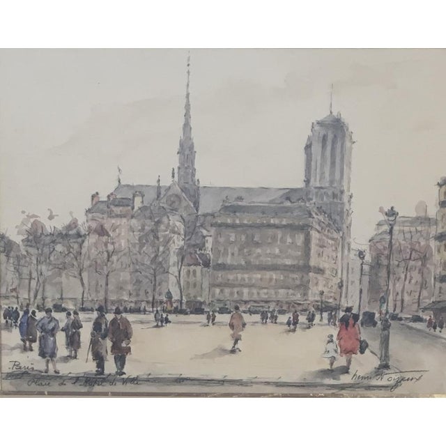 Henri Noizeux, Place de l'hôtel de ville, Paris, Watercolor on Paper, Framed For Sale - Image 8 of 8