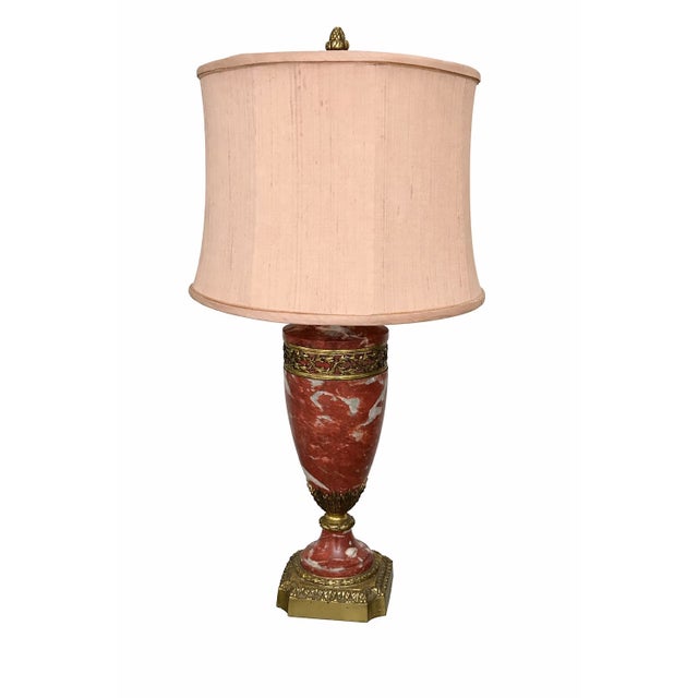 Brick Red Antique French Neoclassical Rouge Marble Lamp For Sale - Image 8 of 8