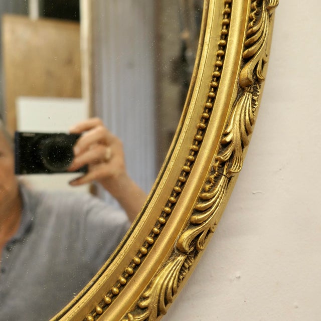Wood Large Decorative Gilt Oval Mirror, 1960s For Sale - Image 7 of 7