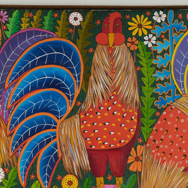 Vintage Haitian Painting of Three Roosters by Paul Nemours For Sale In West Palm - Image 6 of 13