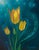 Musicis Tulips by Sybiline | Oil on Wood Painting of yellow tulips with musical notes For Sale - Image 4 of 4