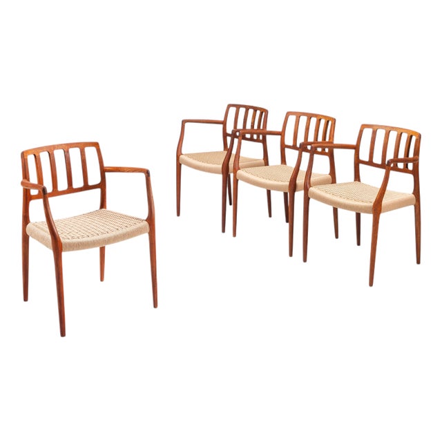 Model 66 Armchairs in Teak and Paper Cord by Niels Otto Moller, Denmark, 1970, Set of 4 For Sale