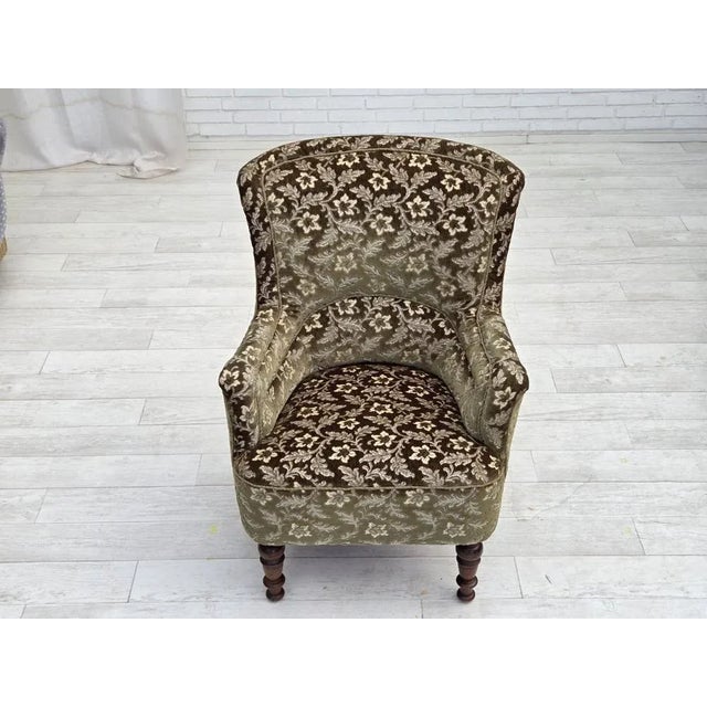 Danish Green Velour and Ash Wood Armchair, 1950s For Sale - Image 10 of 16