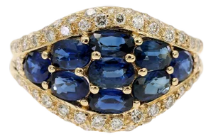 18k 750 Solid Yellow Gold Natural Diamond and Natural Sapphire Ring, Size 6.25