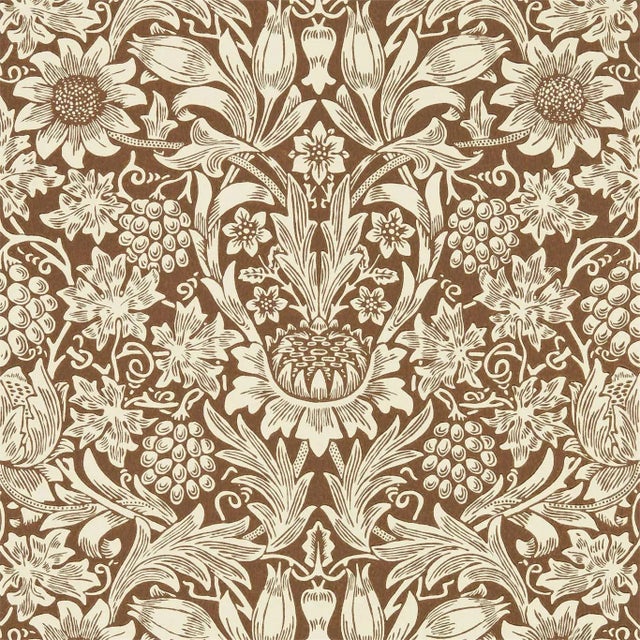 Morris & Co Sunflower Wallpaper in Chocolate/Cream For Sale