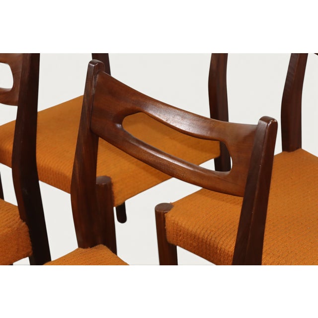 Vintage Teak and Orange Wool Chairs, 1960s, Set of 4 For Sale - Image 9 of 18