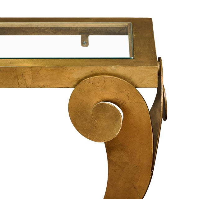 Metal Modernist, Italian Brass Vintage Console and Mirror, Gold Leafed For Sale - Image 7 of 9