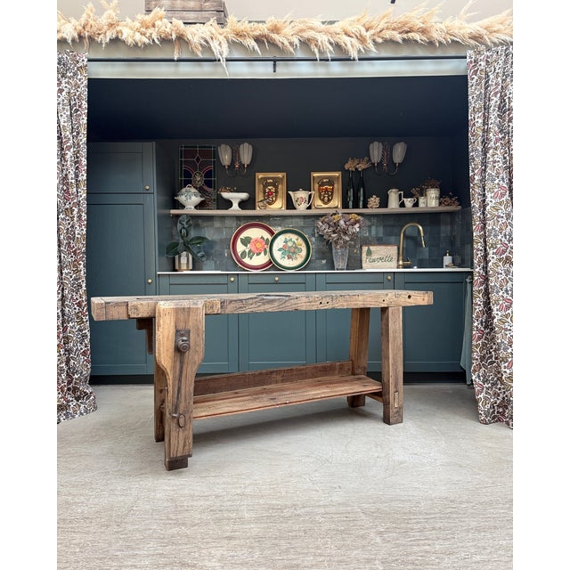 Large Antique Carpenter's Workbench in Oak, 1920s For Sale - Image 15 of 17