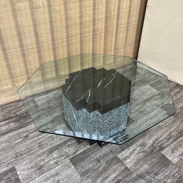 Postmodern Black Marble Base Octagonal Coffee Table. Circa 1980s. For Sale - Image 11 of 18