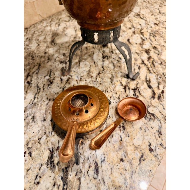 Rustic European Vintage Stöckli Netstal Swiss Hammered Copper Samovar Tabletop Beverage Urn With Burner For Sale - Image 3 of 6