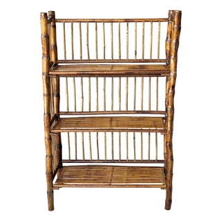 Mid 20th-Century 3-Tier Tortoiseshell Bamboo Bookshelf – Folds Flat for Storage For Sale