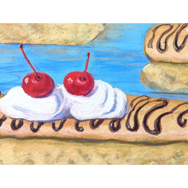 J. Watt Contemporary Colorful Realistic Pastel Still Life Drawing of Cherry Eclairs, 2004 For Sale - Image 10 of 10