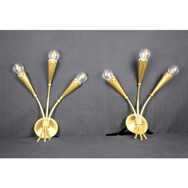 Metal Maison Arlus, Mid-Century Pair of Brass Sconces, France For Sale - Image 7 of 7