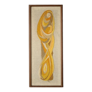 Vintage 1960s Abstract Modernist Madonna & Child Crewel Tapestry Wall Hanging, Framed For Sale