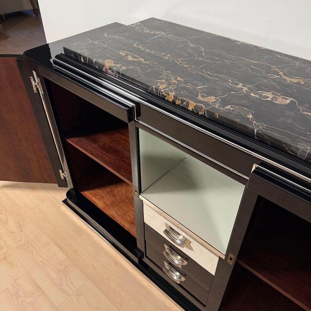 Art Deco Sideboard in Black Lacquer with Marble, 1930 For Sale - Image 15 of 18