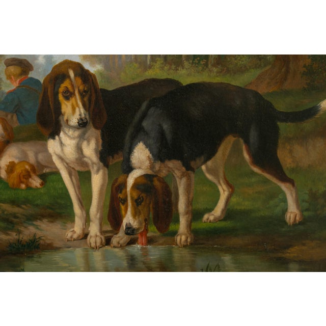 Signed Joost-Vincent De Vos 19th Century Oil Painting Depicting Hounds and Boy For Sale - Image 11 of 12