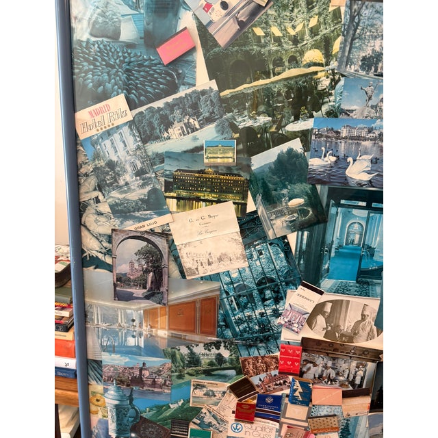 Blue Vintage 1970s European Grand Tour Travel Ephemera Collage Mix Media Art For Sale - Image 8 of 12