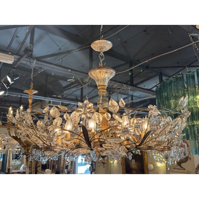 Metal French Maison Bagues Gilt Tole and Crystal Flower Chandelier For Sale - Image 7 of 8
