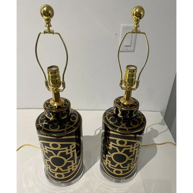 Table Lamps 1950s Gold on Black Mid-Century Modern - A Pair For Sale - Image 14 of 15